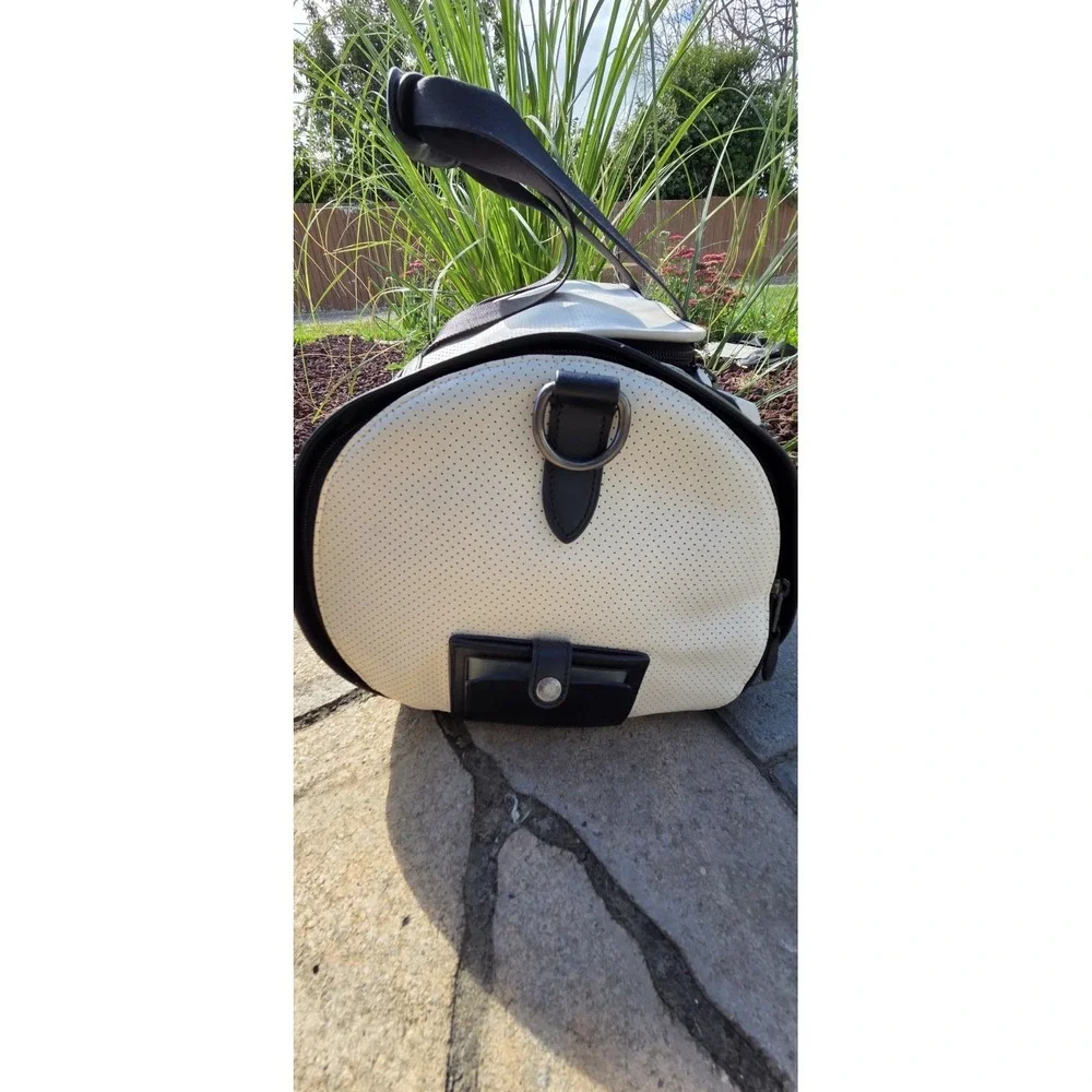 Coach Terrain Gym Bag F56875 Cream And Black Perforated Leather Duffel Weekender
